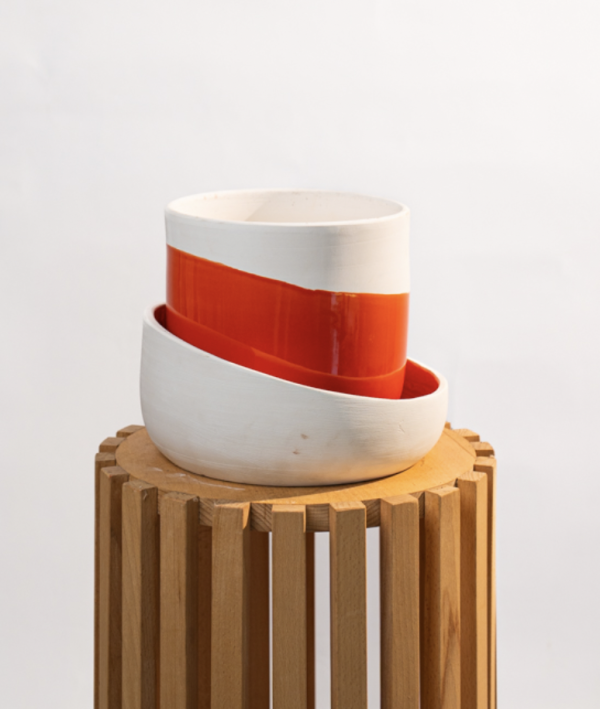 Cache pot artisanal, Rouge orange, 16cm – Image 2