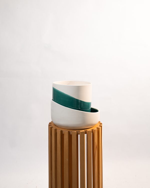 Cache pot artisanal, Bleu canard, 16cm – Image 2