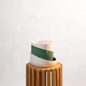 Cache pot artisanal, Vert olive, 16cm