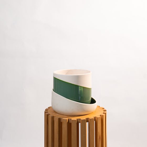 Cache pot artisanal, Vert olive, 16cm