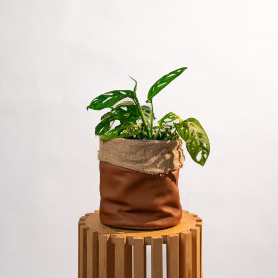 Cache-pot en simili cuir & toile de jute