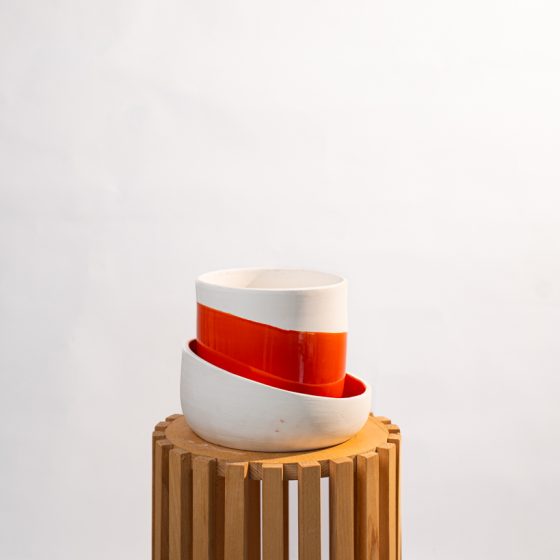 Cache pot artisanal, Rouge orange, 13cm