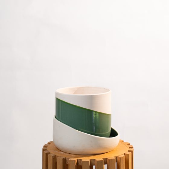 Cache pot artisanal, Vert olive, 13cm