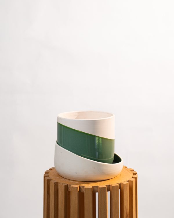 Cache pot artisanal, Vert olive, 13cm