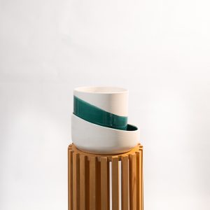 Cache pot artisanal, Bleu canard, 13cm