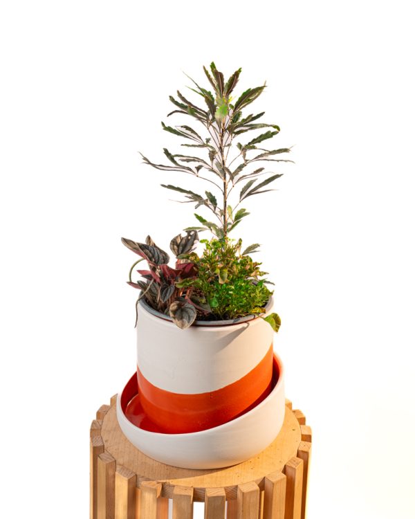 Cache pot artisanal, Rouge orange, 16cm